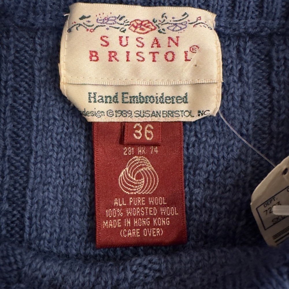 VTG Susan Bristol 100% Wool Crew Neck Sweater-Hand Embroidered Floral-Sz 36(4-6) - Picture 4 of 15